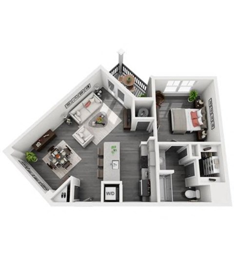 Floor plan for 1 bed, 1 bath, 849 sqft